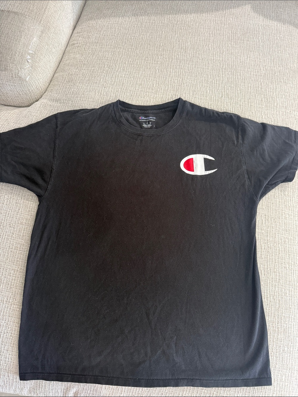 Champion Black Tee with Red & White Crest
